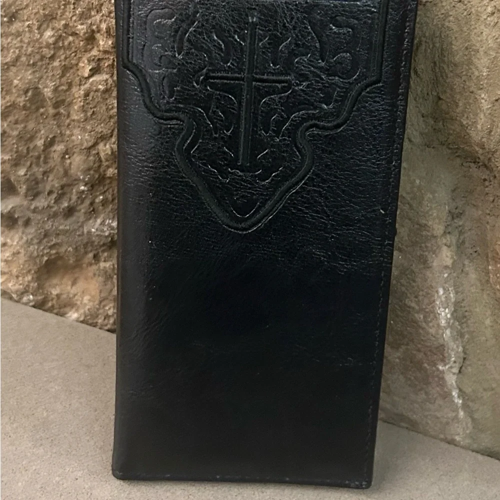 Western Embossed Black Leather Card Holder/wallet-excellent shape!